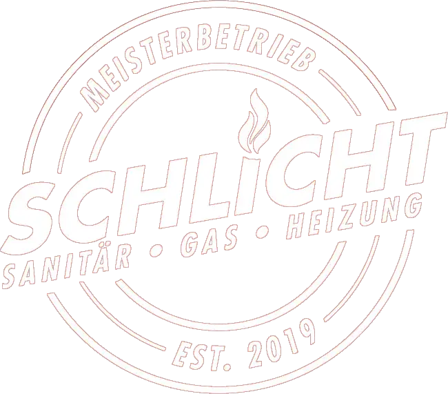 Logo mit Schriftzug "SCHLICHT - MEISTERBETRIEB SANITAR GAS HEIZUNG EST. 2019"