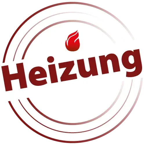 Logo mit Schriftzug "Heizung" in rot und Flamme.